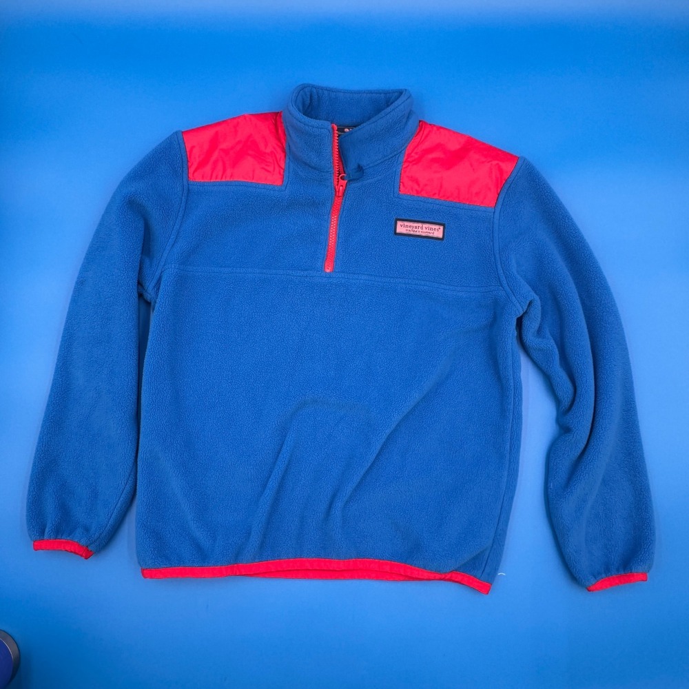Vineyard‎ Vines Kids Blue Fleece Quarter Zip Pullover Red Trim Size L 16-18